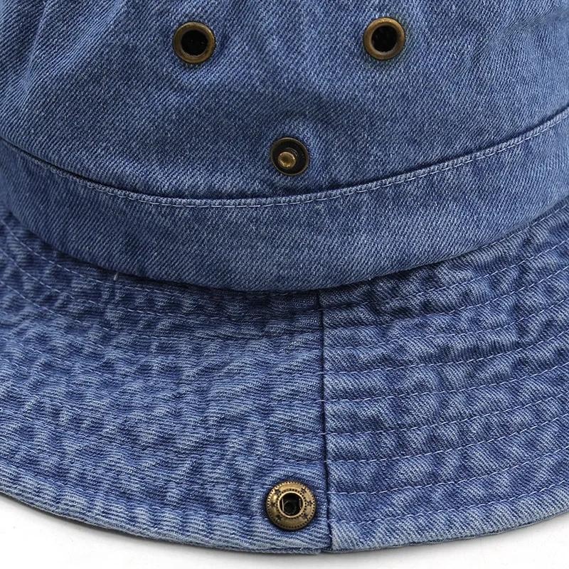 2025 Blue Cowboy Bucket Hat with String Men Denim Beach Sun Hat for Women Outdoor Hiking Couple Bob Panama Summer Fisherman Hat