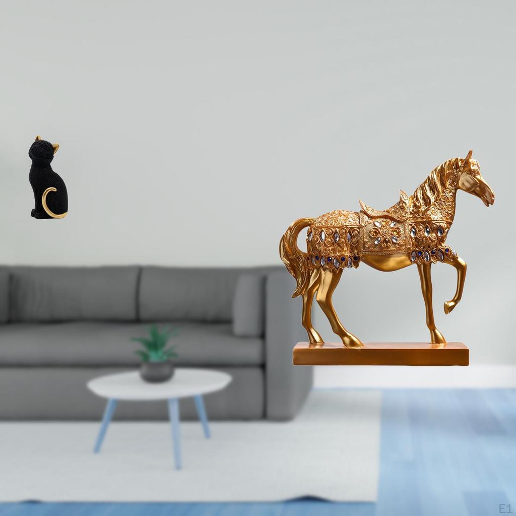 Resin Animal Sculpture Figurine Cat Horse Decorative Collectible Ornament for Entrance Bookshelf