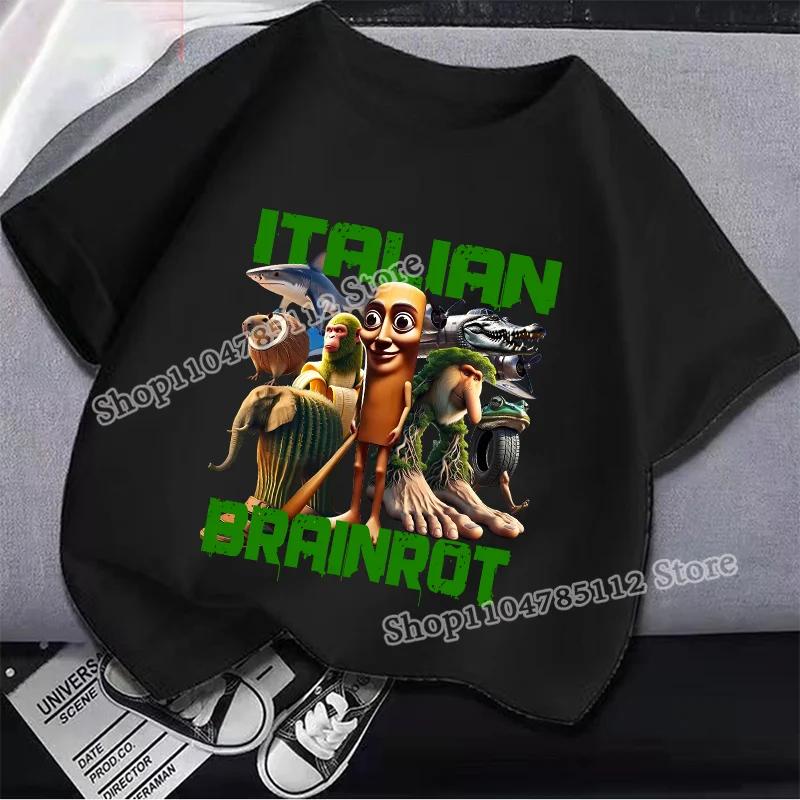 Italské Brainrot Tričko Tung Tungtung Sahur Kreslené Anime Potisk Oblečení Kulatý Výstřih Základní Chlapecké Top Savé Ležérní Košile Dárek