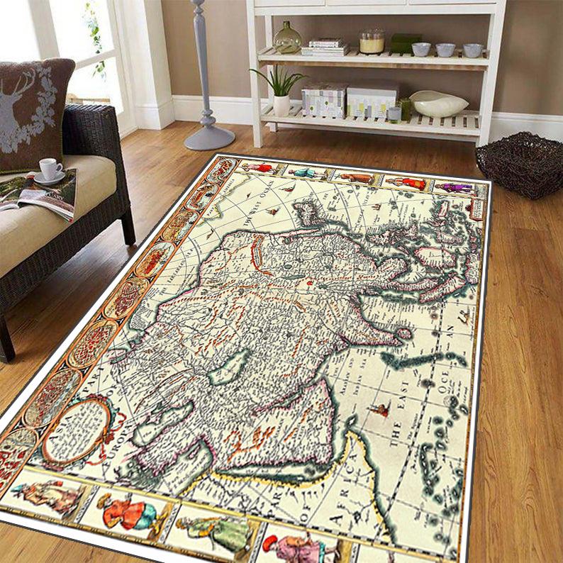 Ancient World Navigation Map Teppe for stuen, mykt flanell teppe for soverommet, Anti-skli BADEROMsmatte, baby lekematte
