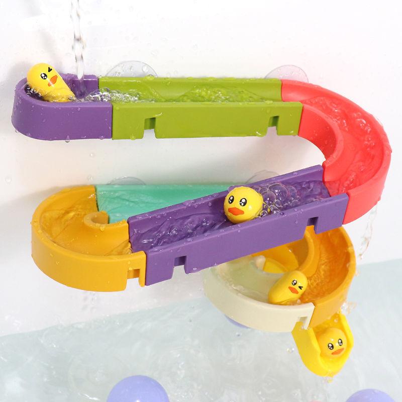 Baby DIY Putting Together Track Slide Suction Mug Playthings Bath Tub Playthings Baby Bathroom Bathtub Shower Plaything Kit Duck Water Playthings for