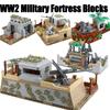 WW2 Military German Fortress Scene Building Blocks North African Trench Ruins Positions Bunker War Base Weapon Bricks Toys Boys
