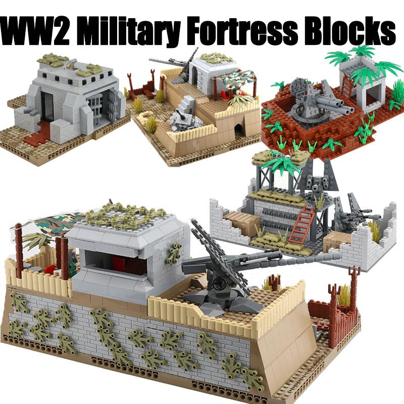 WW2 Military German Fortress Scene Building Blocks North African Trench Ruins Positions Bunker War Base Weapon Bricks Toys Boys