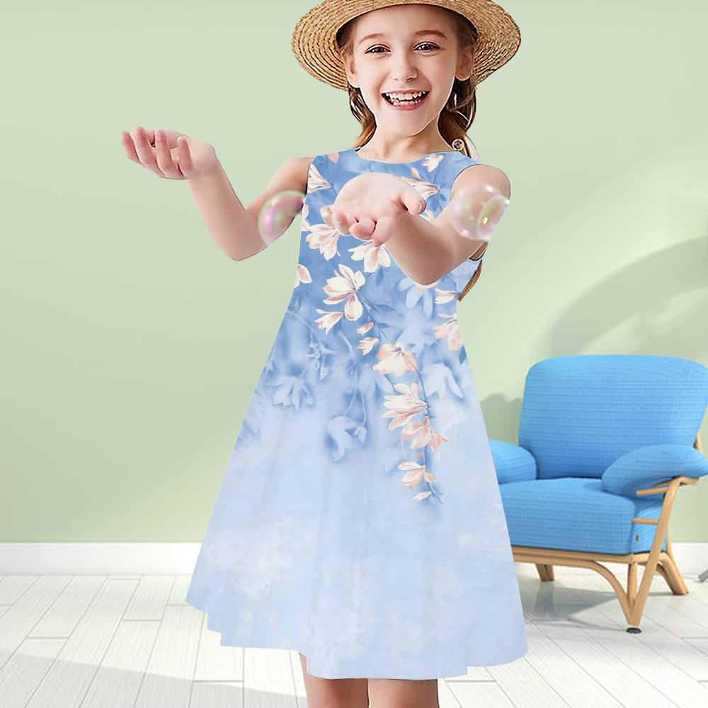 

Летние платья-майки без рукавов с круглым вырезом, платья принцессы, милые платья для девочек с 3D-принтом цветов и растений 160