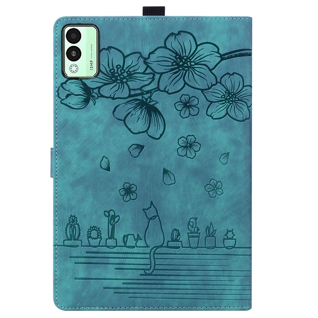 For TECNO Megapad 11 Case Card Slots Leather Tablet Stand Folio Cover Flower Cat
