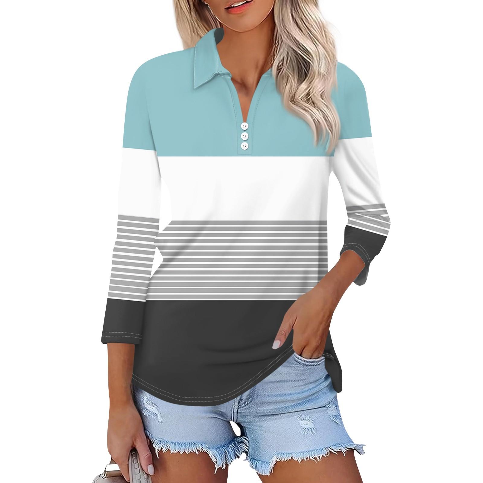 

Женская модная повседневная рубашка с отворотом и рукавом 3/4 с принтом, женские топы на пуговицах с V-образным вырезом