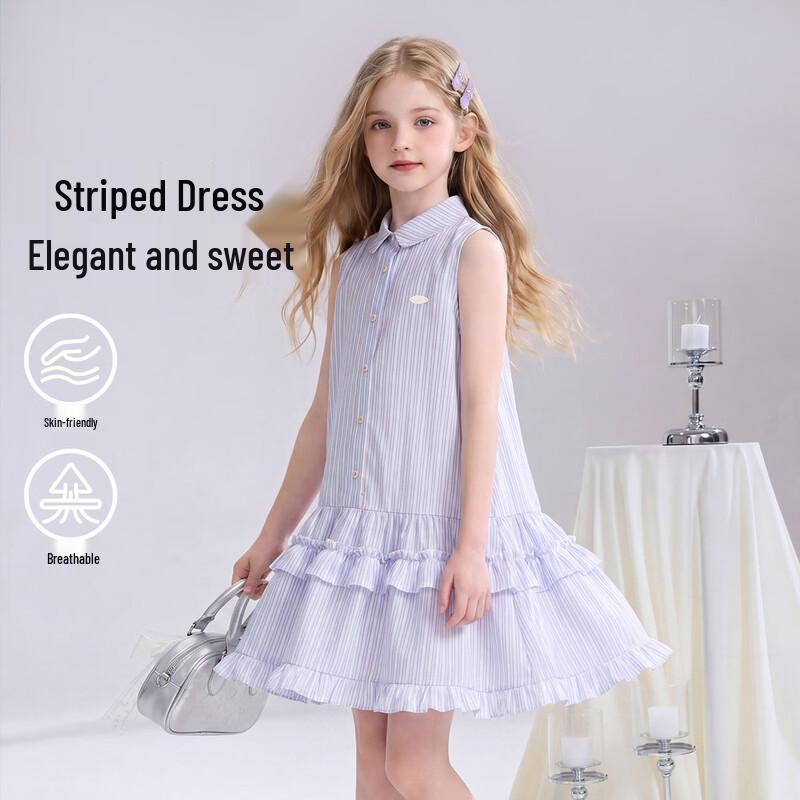 ASK JUNIOR Girls Summer Sleeveless Casual Midi Shirt Dress 130