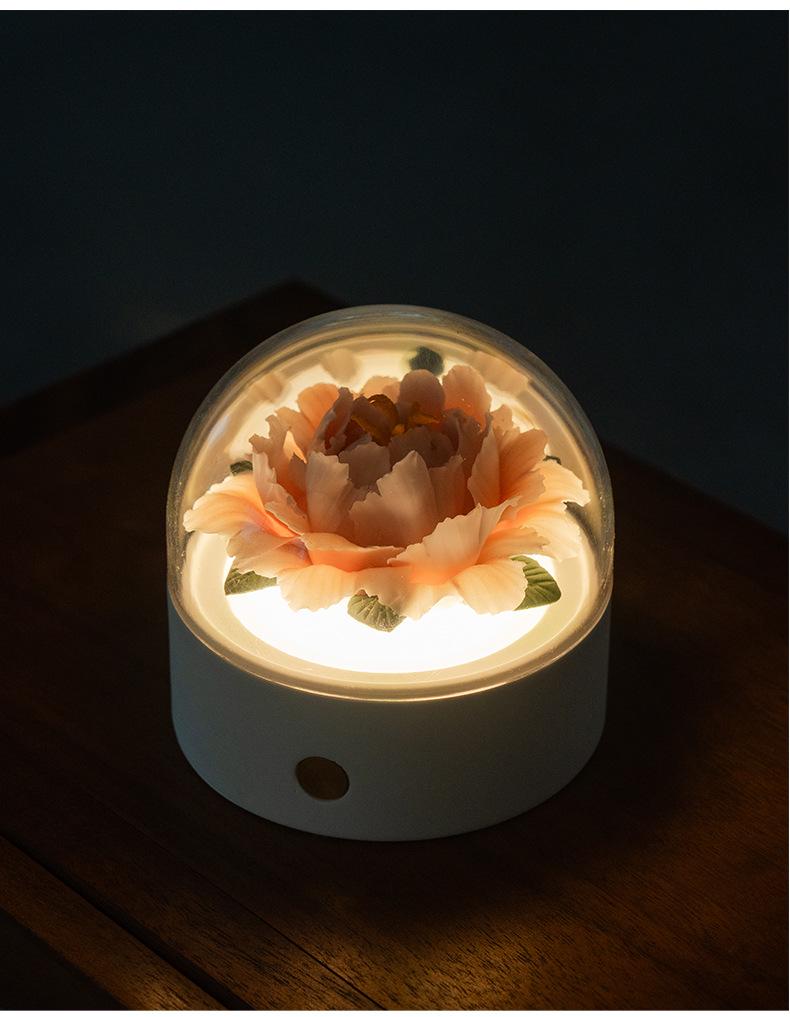 Porcelain Peony Eternal Flower Night Light Ornament with Aromatherapy