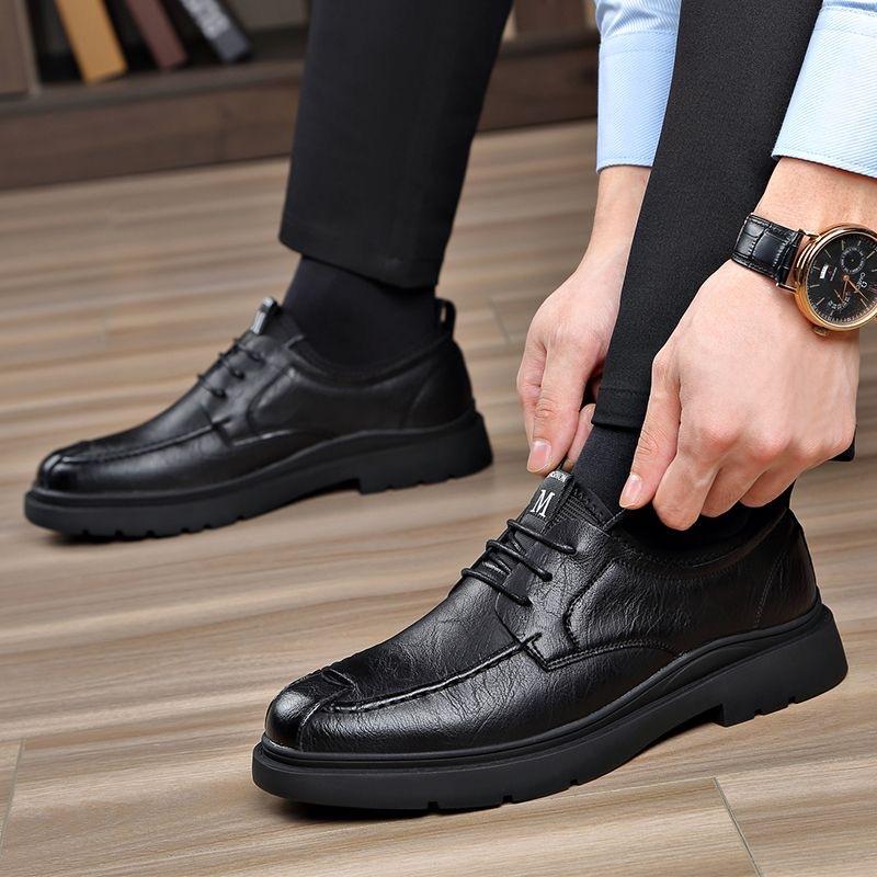Leather shoes new casual British breathable men's business casual soft leather shoes lace-up soft sole casual men's shoes
