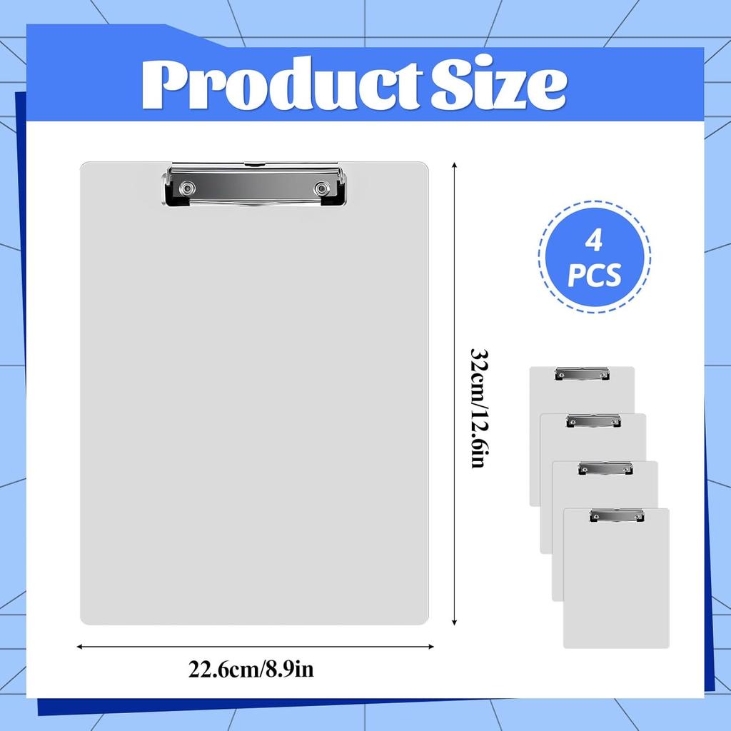 4 writing boards educational stickers with metal clips A4 letter sized clipboard 12.5 x 9 inch office and school file racks