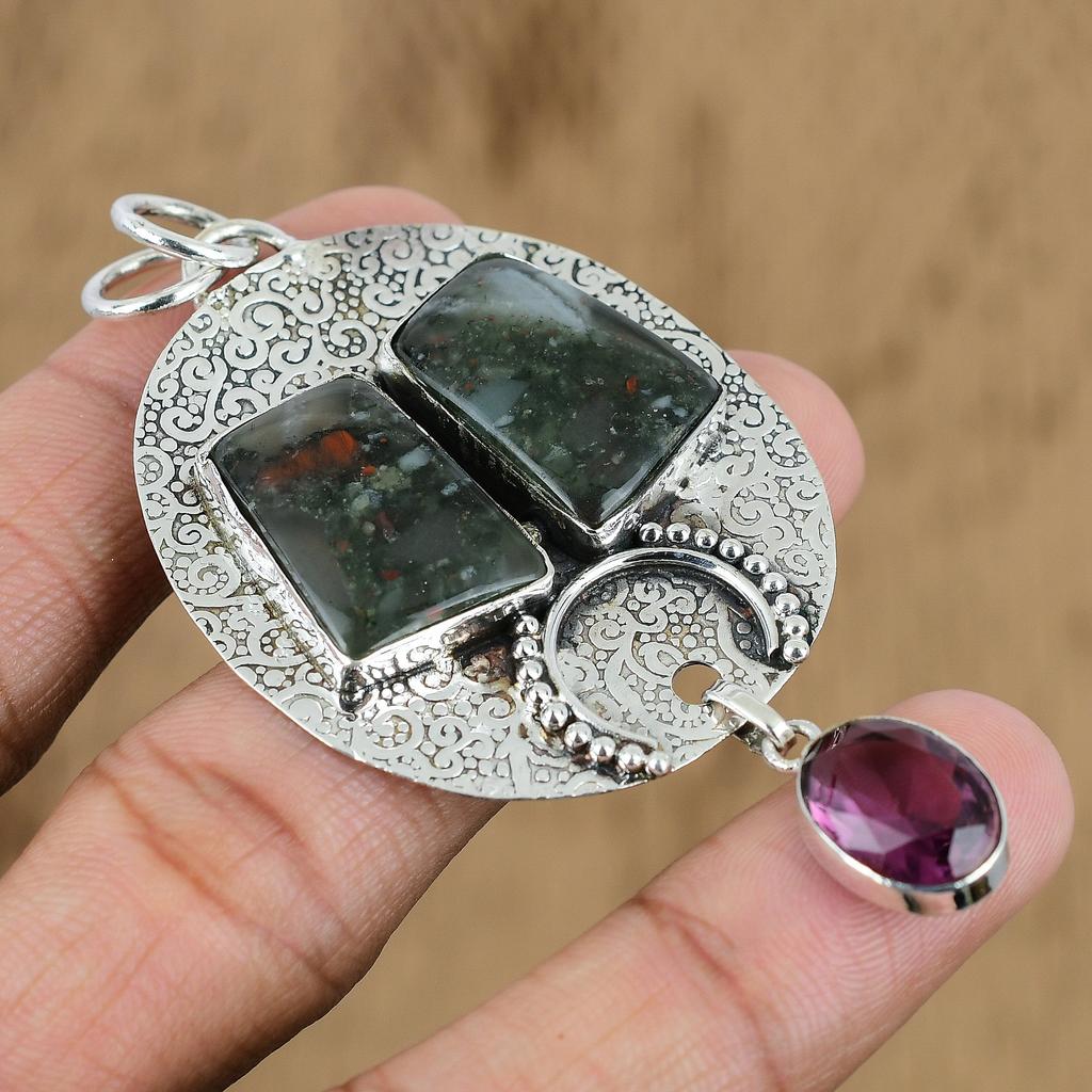 Tabu Jasper Gemstone African Amethyst Sterling Silver Birthday Artisan Pendant