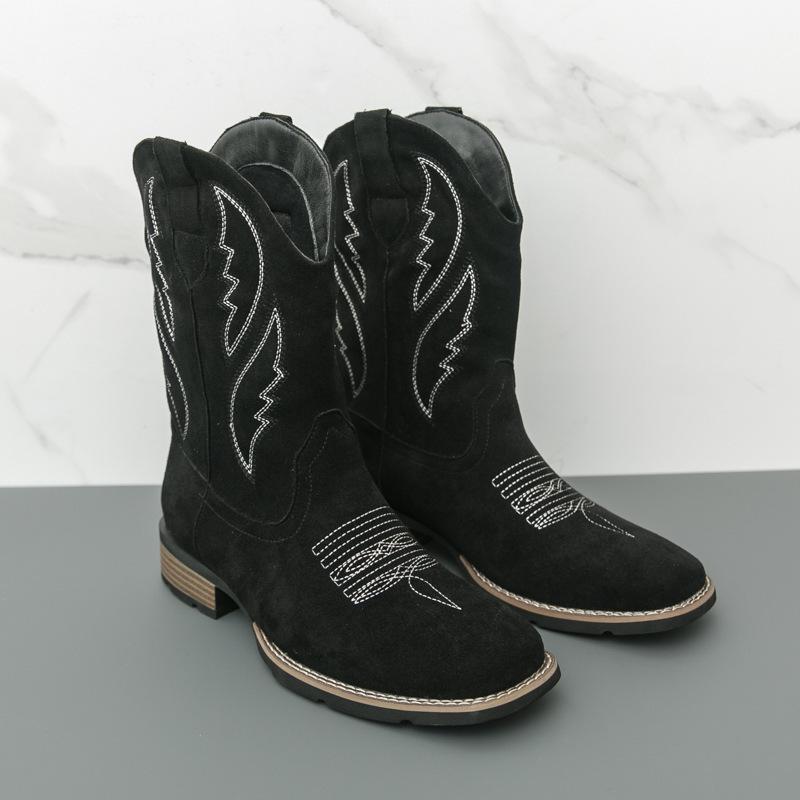 Herren Plus Size Bestickte Leder-Cowboy-Stiefel - Western Style zum Hineinschlüpfen Hohe Stiefel