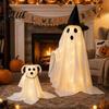 Gruselige Gartenrasen-Dekorationen Halloween Geist Gehender Hund Dekor mit LED-Lichterkette Leuchtende Weiße Gaze Geister Welpe für Außenbereich Zuhause Feiertag