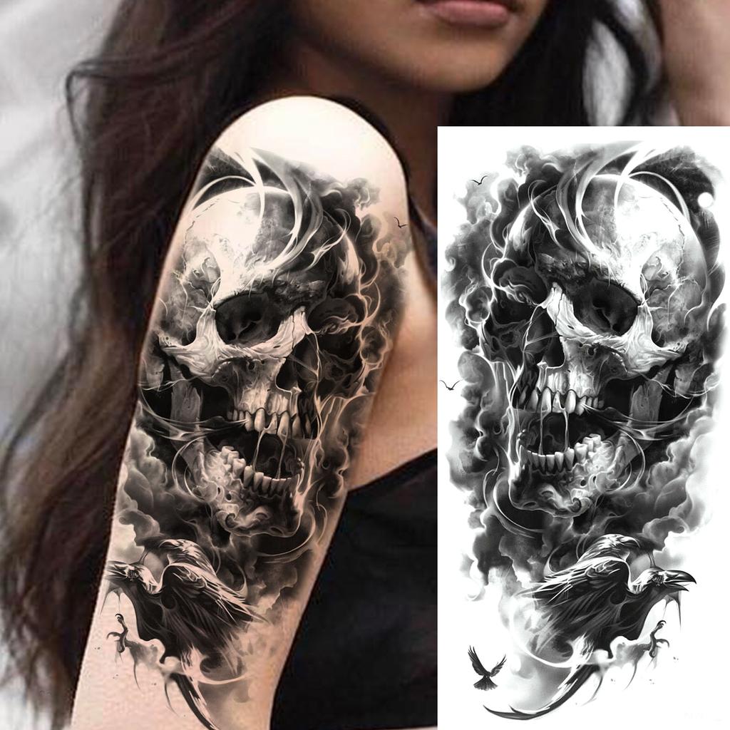1 Blatt Gruseliger Sensenmann Totenkopf Temporäre Tattoos Halloween Tattoos Langlebig Wasserdicht Tiger Wolf Bestie Fake Tattoo Aufkleber
