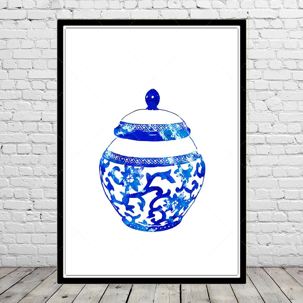 Ginger Jar Canvas Poster, Ginger Jar Printing, Watercolor Ginger Jar, Ginger Jar Art Deco Poster