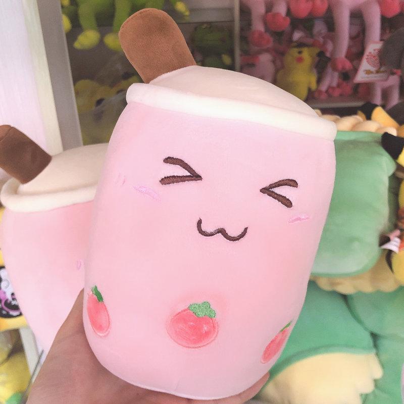 Cute Fruit Drink Plush Toy Soft Stuffed Green Apple Pink Strawberry Taste Milk Tea Hug Pillow Tapioca Balls Bubble Tea Cushion