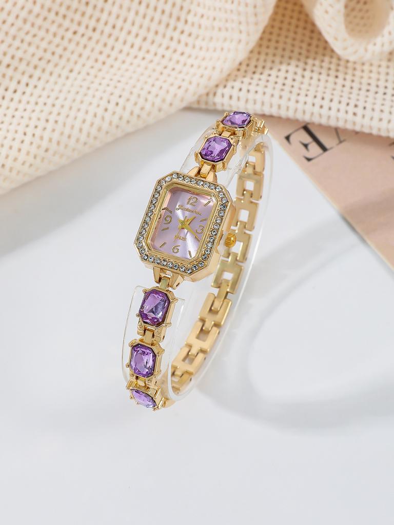 Fashionable Square Diamond Embedded Quartz Watch Student Watch Versatile Simple Design Colorful Diamonds Attracting Students