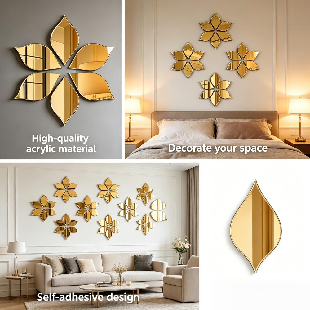 12pcs/24pcs Golden Acrylic Wall Decoration Mirror Stickers, Home Decoration Stickers, Used for Bedroom and Living Room