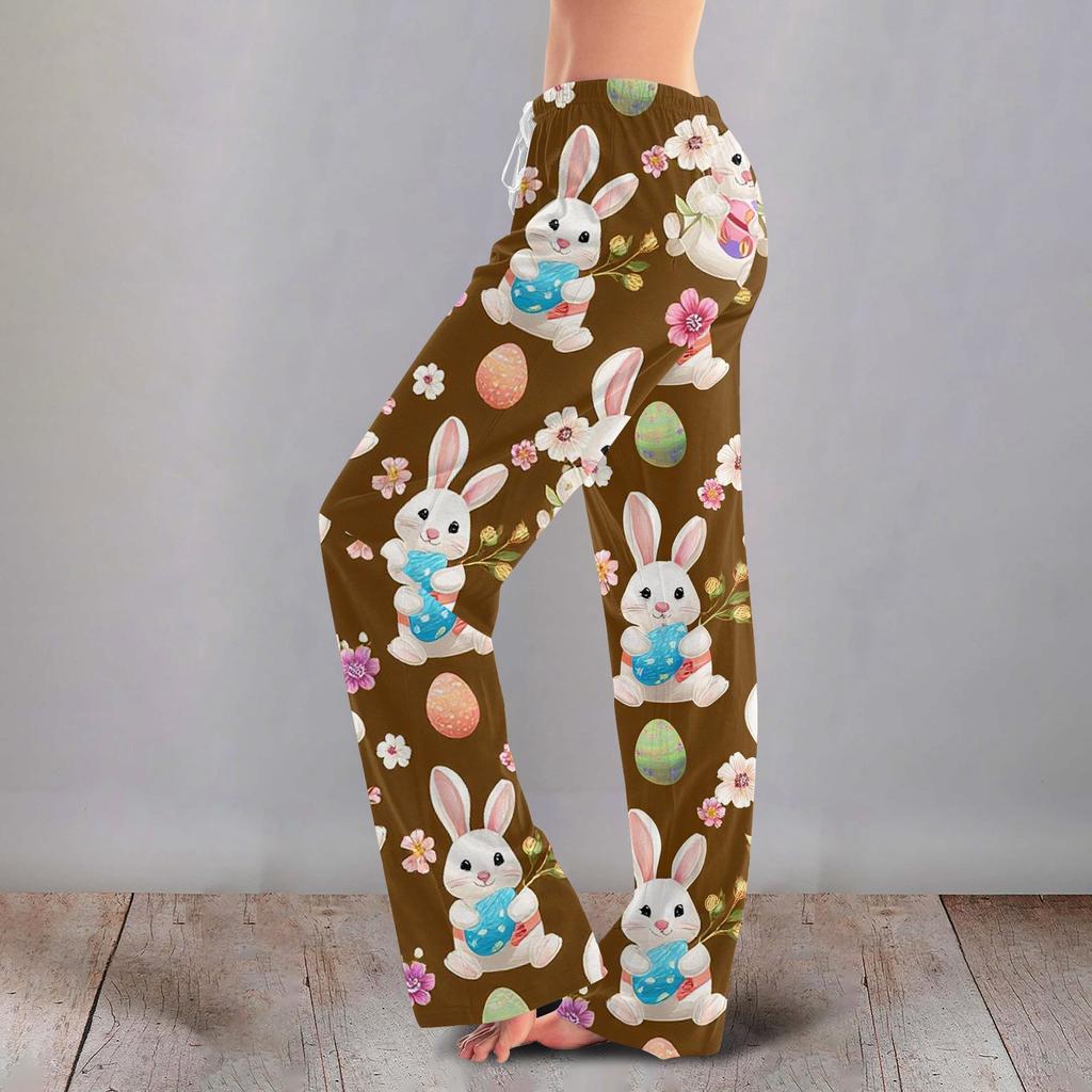 Women's Casual Fashion Comfort Pajama Pants Print Drawstring Pants Full Length Long