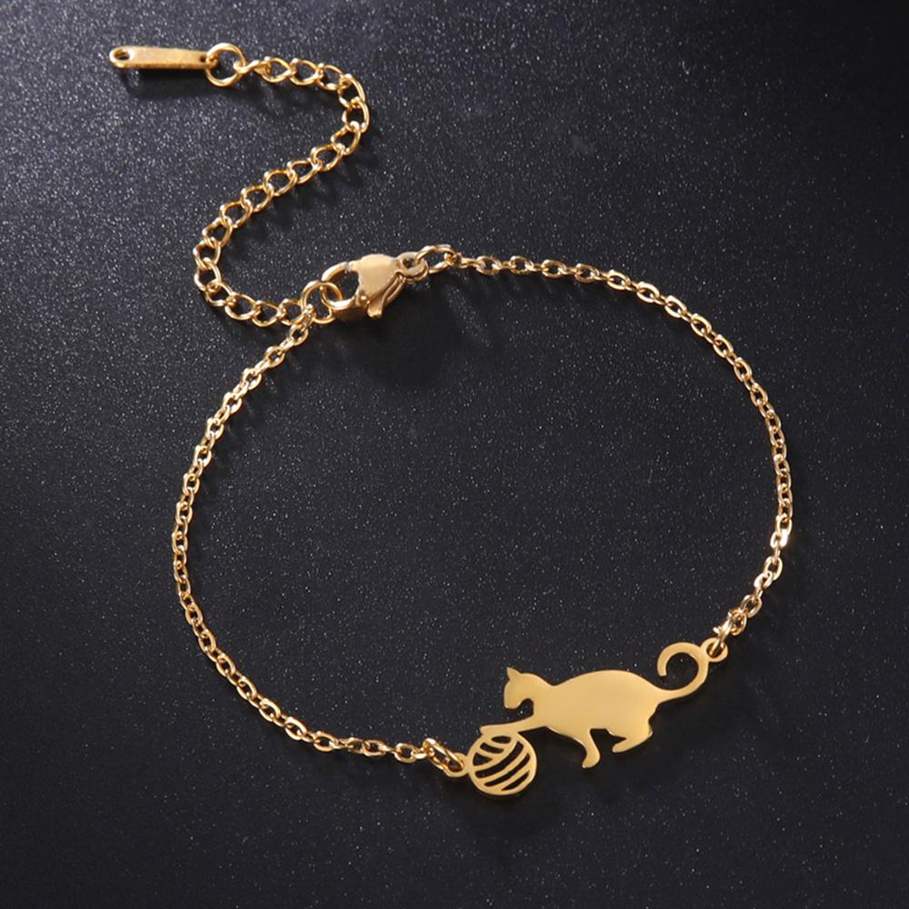 My Shape Cat Charms Bracelets for Women Girls Cute Animal Kitten with Yarn Balls Pendant Adjustable Link Chain Bangle Jewelry