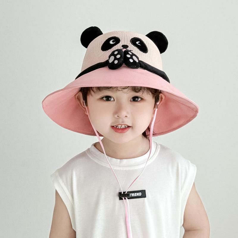 Children'S Sun Hat Summer Cute Handshake Panda Bucket Hat Outdoor Travel Breathable Sun Hat Whistle