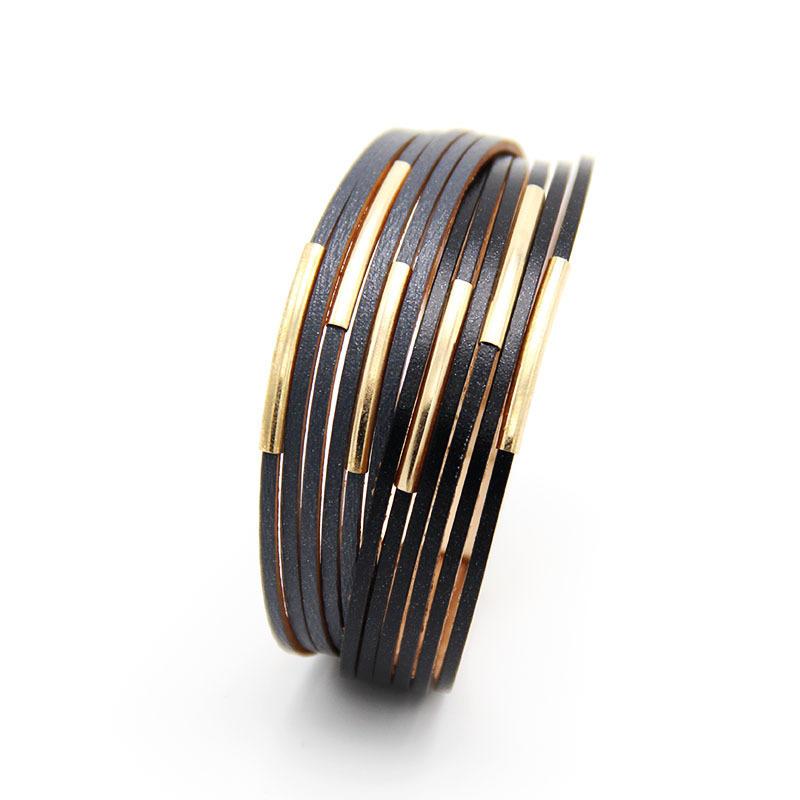Multilayer PU Leather Women's Bracelet  Magnet Buckle Color Jewelry Accessories