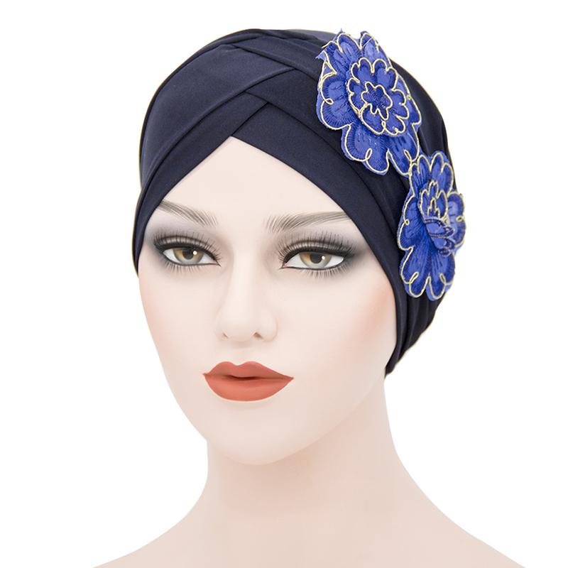Fashion Ladies Forehead Cross Plum Blossom Hat Beanie Elastic Soft Top Hat Adult Women Milk Silk Flower Cap Muslim Turban