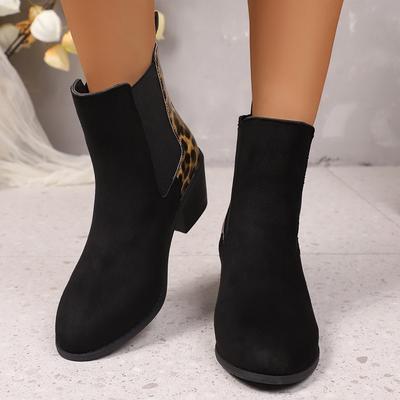 Leopardenmuster Winter Sexy Damen Stiefeletten Herbstwinter Damen Kurz Reißverschluss Chelsea Boots Retro Runde Zehe Blockabsatz Größe 36-43