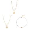 Ensemble de colliers géométriques en acier inoxydable avec cœur en perle et soleil creux pour un style vacances d'été