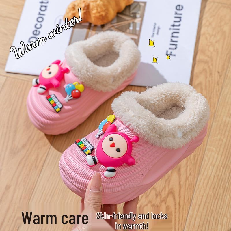 EVA Kids' Winter Cotton Slippers: Velvet-Lined, Non-Slip, Cute Cartoon Design, Removable, Parent-Child Match, for Boys and Girls