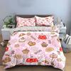 Tea and Sweets Pink Pattern Bedding Duvet Cover Set  (1*Duvet Cover 2*Pillowcases, Without Duvet Insert)