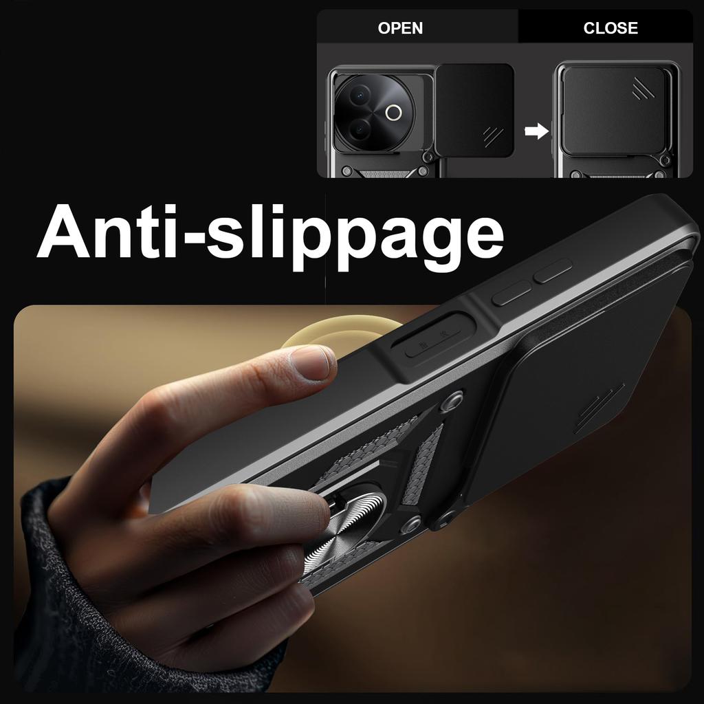 For vivo Y39 5G/Y300i 5G Case with Slide Camera Lid PC+TPU Kickstand Phone Cover