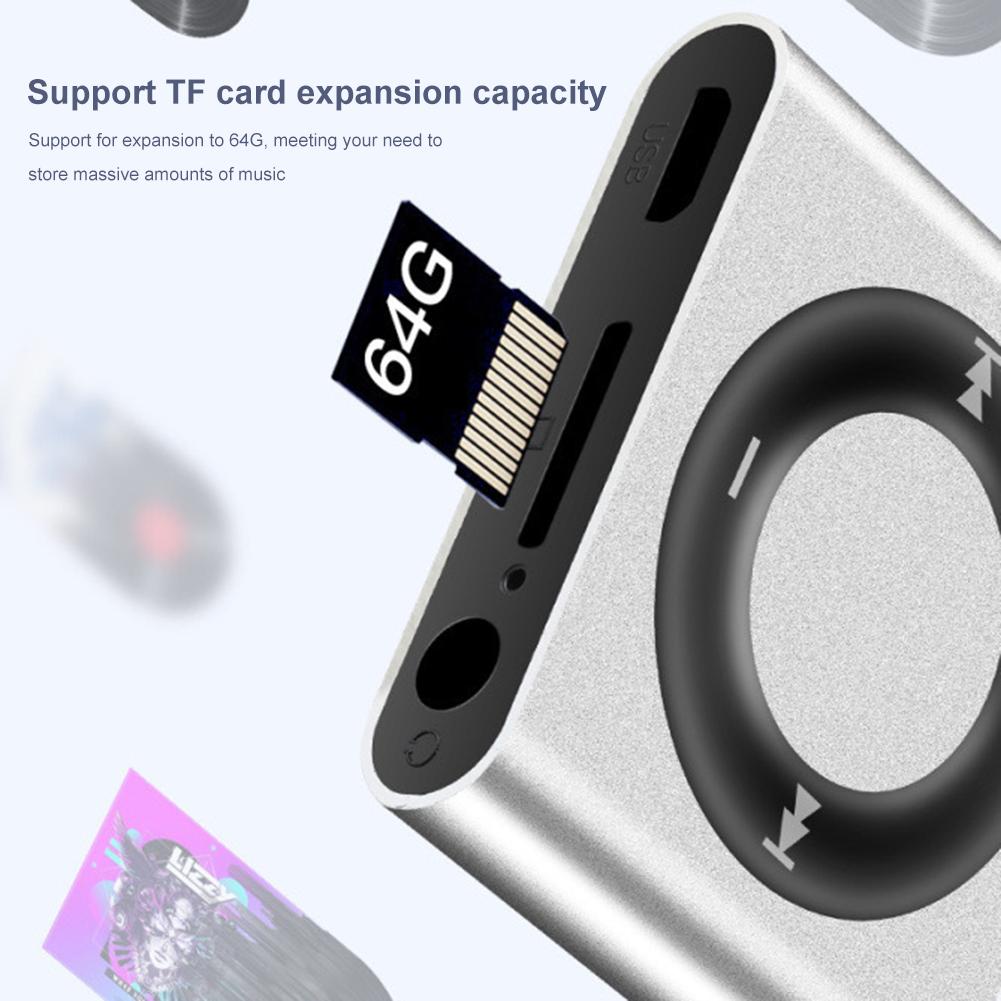 Mini MP3 Music Player Metal Clip-on Walkman Build In Speaker Rechargeable MP3 Player with Headphone Support TF Card for Students