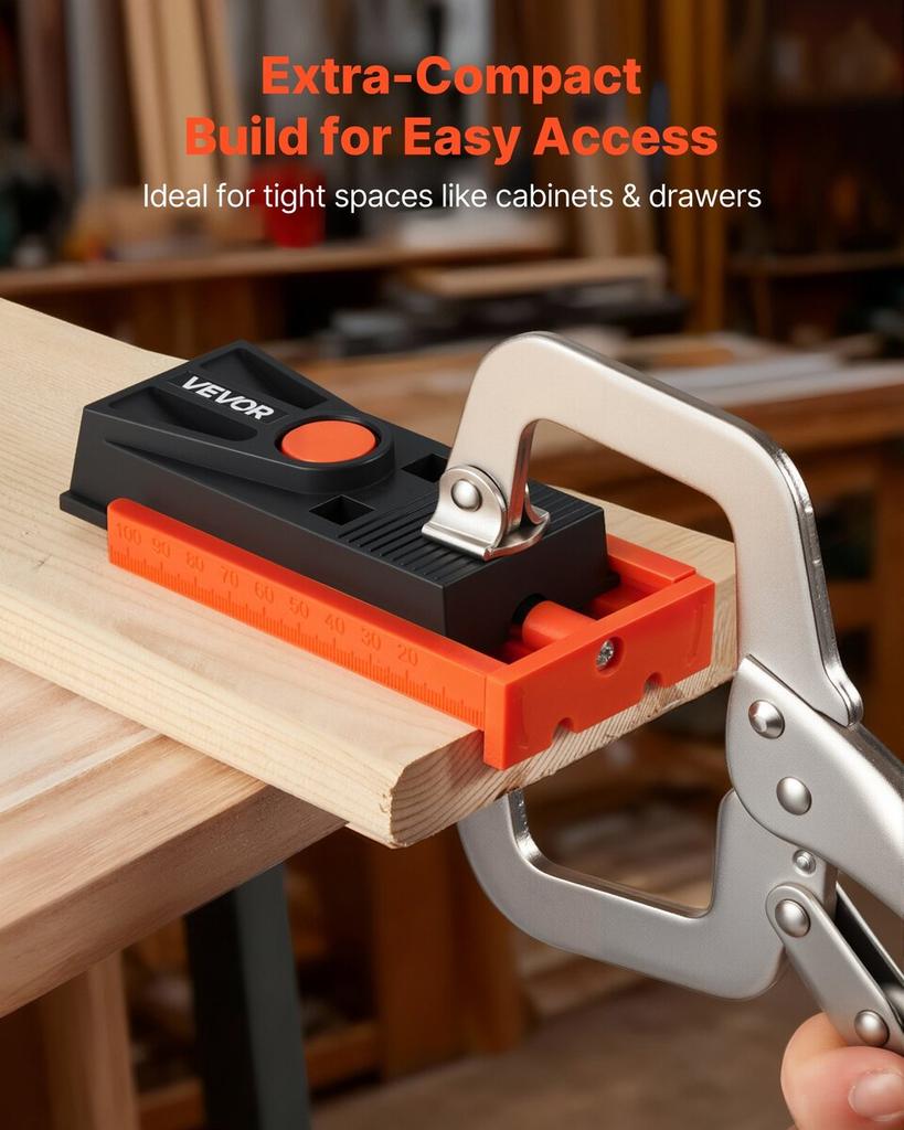 Pocket Hole Jig Kit, 12.7 To 38.1 Mm Adjustable, Mini Jig Pocket Hole System with Step Drill, Hex Wrench, Drill Stop Ring, Square Drive Bit, and