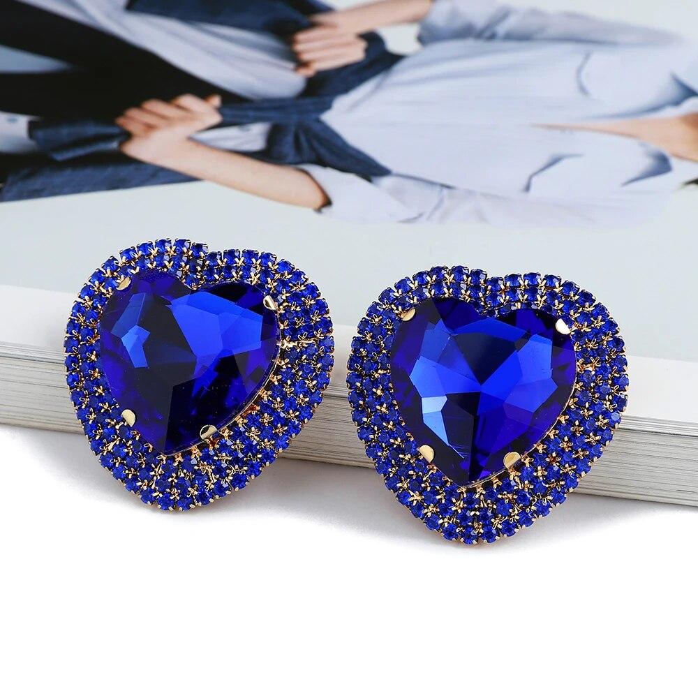 Heart Shiny Glass Charm Decor Bride Big Stud Earrings For Women Trend Luxury Fairy Romantic Wedding Party Jewelry Accessories