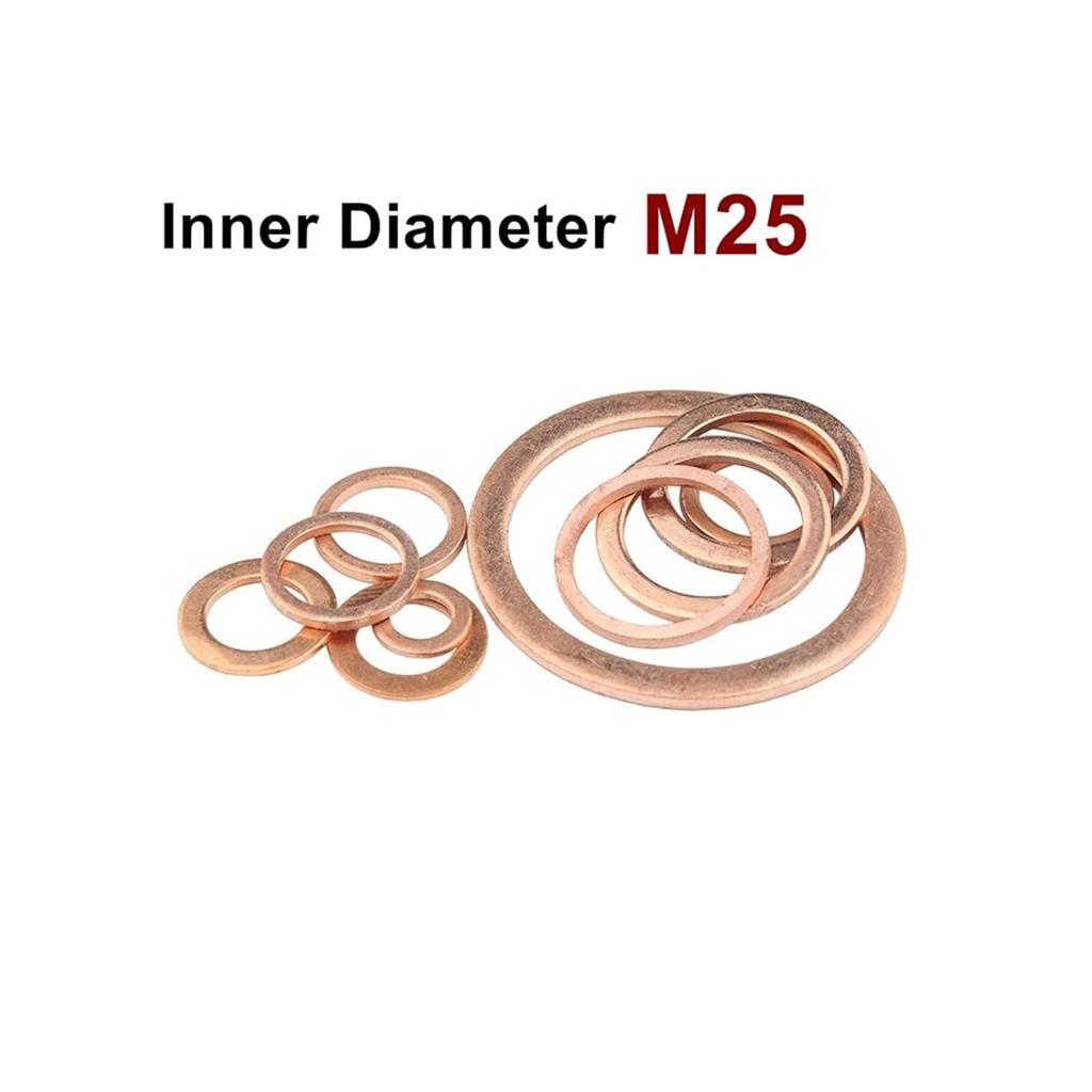 Copper Flat Washer M25 Seal Gasket Inner Diameter 25mm Sealing Ring Thin Sheet T3 Red Copper Washer(25x31x3 (5pcs))