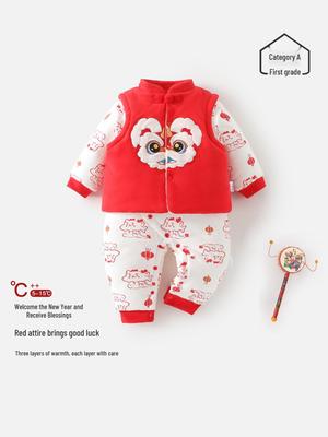 Winter Jumpsuit for Newborns: Thick Padded Baby Clothes for Boys & Girls, Perfect for Chinese New Year Celebration, 100 Days, and Full Moon Events.