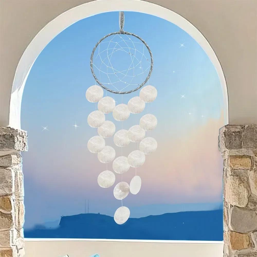 Hanging Shell Moon Wind Chimes Circle Shell Natural Shell Dream Catchers Home Decoration With crisp ringtones Shell Pendant