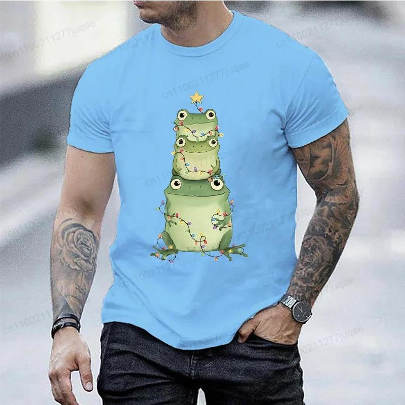 

3D Принт Футболка Рождественская Елка Лягушка Мужская Футболка для Любителей Лягушек Унисекс Милая Футболка с Рождественской Графикой Лягушки Оверсайз Женская Одежда XS