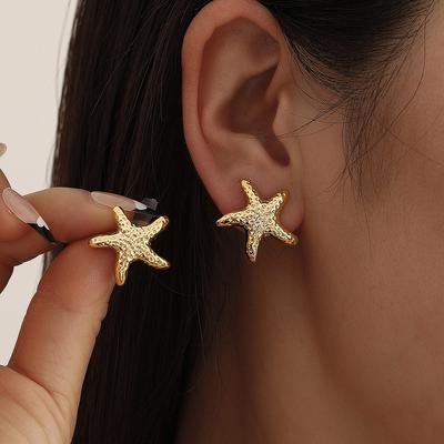 18K Gold Plated Starfish Shell Pearl Conch Stud Earrings Waterproof Ocean Vacation Style Jewelry for Women
