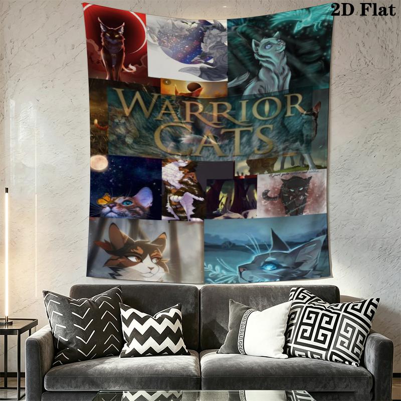 Cat Warrior Wall Tapestry Aesthetic Wall Hanging Printed Fabric Blanket Decorative Tapestries for Bedroom Living Room Home Decor
