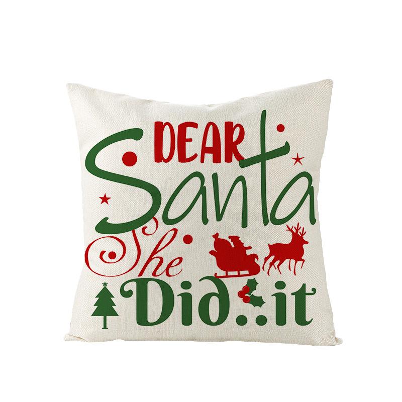 Christmas Pillow Cover Christmas Pillow Polyester Cartoon Print Holiday Home Sofa Cushion Cover