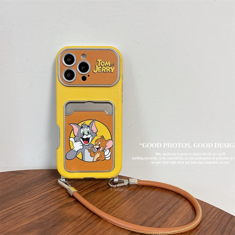 

Cartoon Mouse Leather Card Holder Lanyard for iPhone 15/16/17 Pro Max iPhone 16