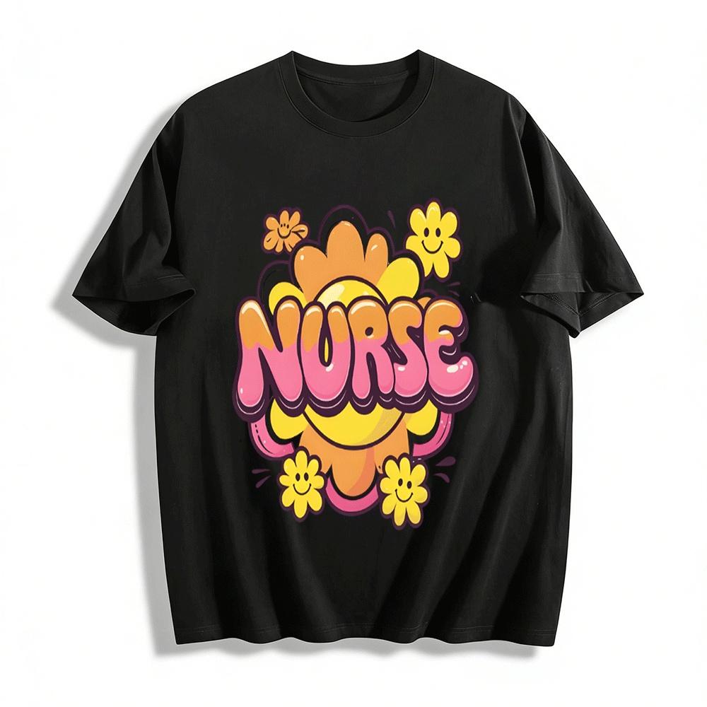 Smiley Flower Nurse Themed Casual Printed Top Pure cotton T-shirt XXS