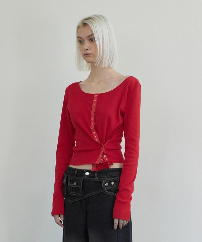 Lense Line Snap Long Sleeve Red