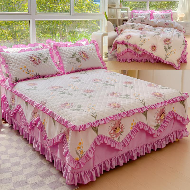 Cotton Bed Skirt Set Of Four Thickened Bedside 1.8 m Bed Cover Single Mattress Non-slip Protection Cover Pillowcase Need Order