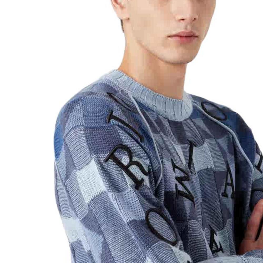 Emporio Armani FW22 Letter Embroidery Raglan Knit Sweater Men Sweater Blue 6L1MV91M08Z-F707