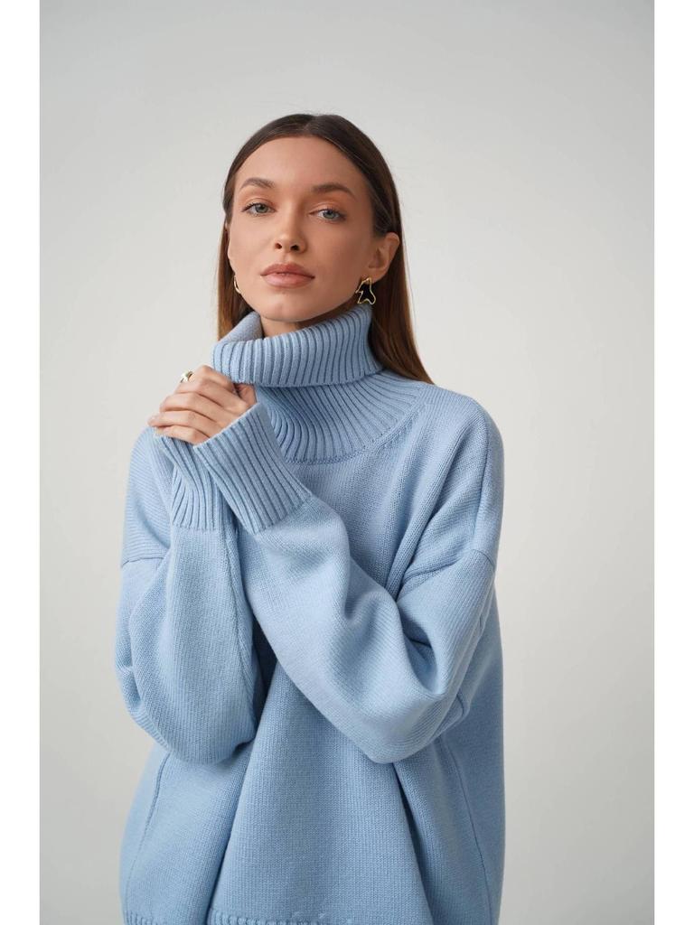 Autumn/Winter 2024 Solid Color High-Neck Casual Loose Knit Sweater