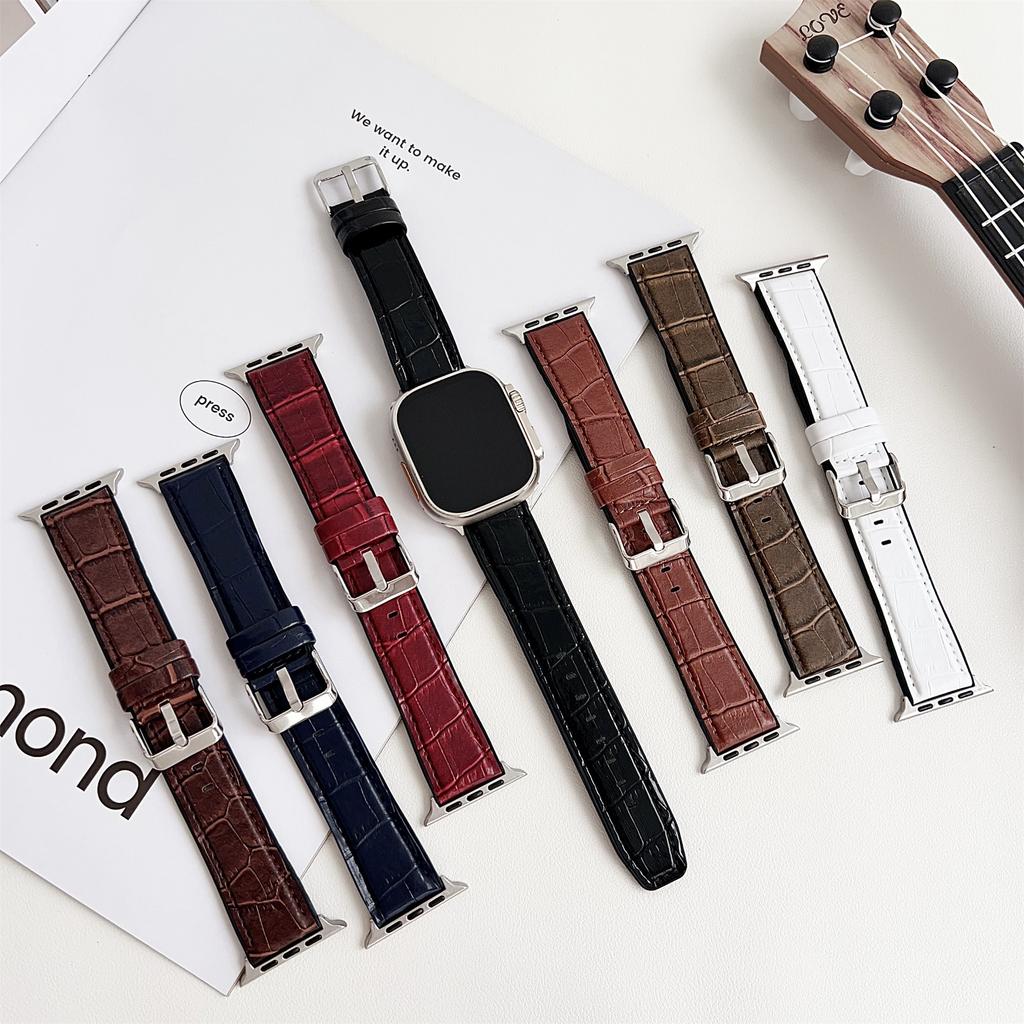 Watch Strap for Apple Watch Series 10 Ultra 9 8 7 SE 6 5 4 3 2 1 46mm 49mm 45mm 44mm 42mm Bamboo Texture PU+Silicone Band