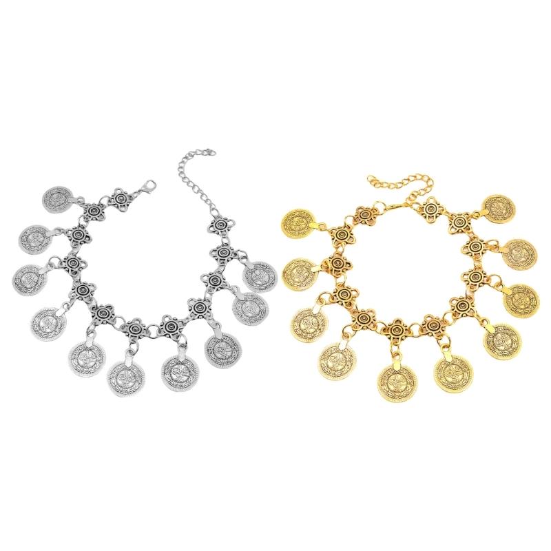 Vintage Bohemian Gypsy Coin Tassels Anklet Chain Retro Bracelet for Women Beach Party Stylish Barefoot Sandals Jewelry
